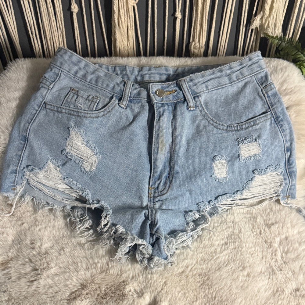 SHEIN Light Blue Ripped Jean Shorts